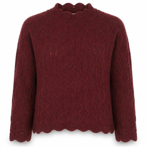 Gallery Women Red Knit Jumper Wool Blend Scallop Hem Size S