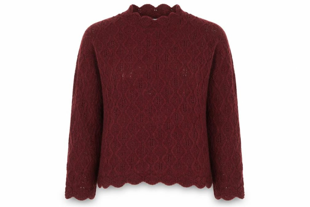 Gallery Women Red Knit Jumper Wool Blend Scallop Hem Size S