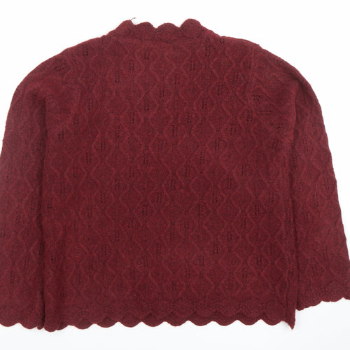 Gallery Women Red Knit Jumper Wool Blend Scallop Hem Size S