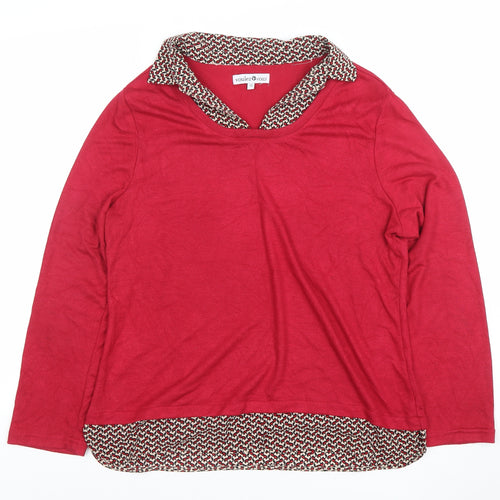 Voulez Vous Womens Red Collared Geometric Trim Long Sleeve Blouse Size 12