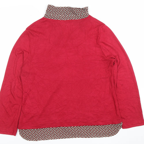 Voulez Vous Womens Red Collared Geometric Trim Long Sleeve Blouse Size 12