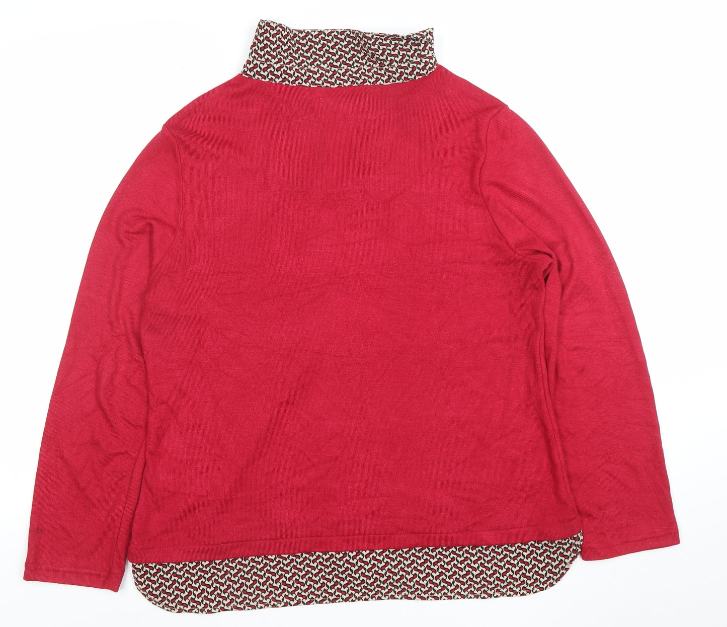 Voulez Vous Womens Red Collared Geometric Trim Long Sleeve Blouse Size 12
