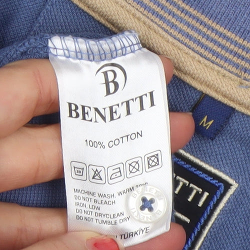 Benetti Men's Blue Cotton Polo Shirt Size M Regular Fit