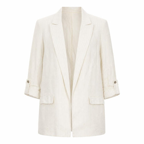 ZARA Women Ivory Linen Blend 3/4 Sleeve Blazer Jacket L Single-Breasted