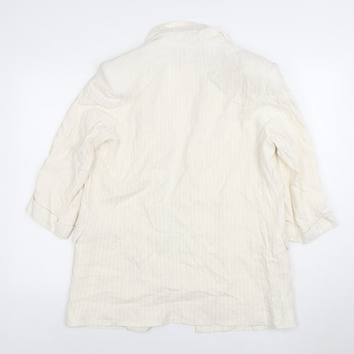 ZARA Women Ivory Linen Blend 3/4 Sleeve Blazer Jacket L Single-Breasted