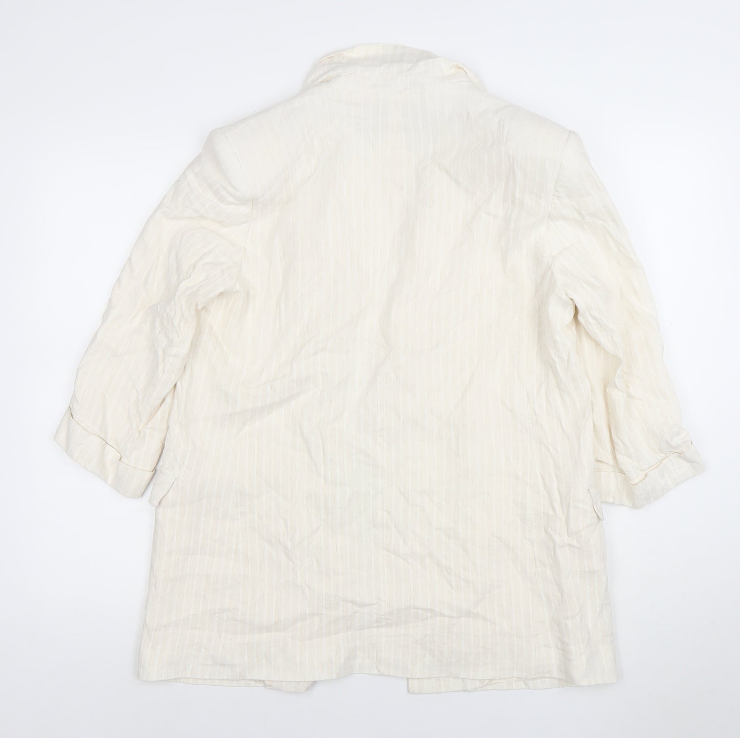 ZARA Women Ivory Linen Blend 3/4 Sleeve Blazer Jacket L Single-Breasted