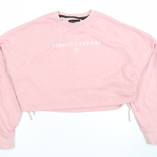 Pink Soda Sport Womens Pink Cropped Sweatshirt UK 8 XS Logo Crew Neck