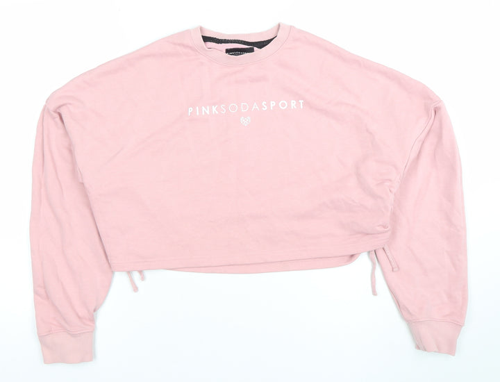 Pink Soda Sport Womens Pink Cropped Sweatshirt UK 8 XS Logo Crew Neck
