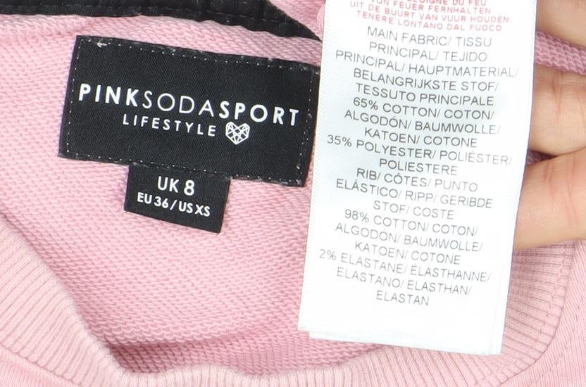 Pink Soda Sport Womens Pink Cropped Sweatshirt UK 8 XS Logo Crew Neck