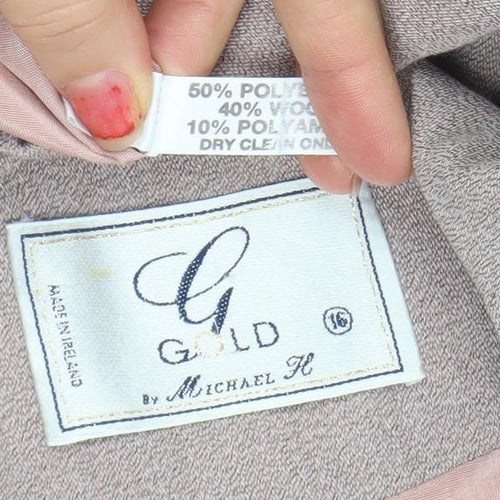 Gold by Michael H Women Beige Long Sleeve Suit Jacket Size 16 Blazer