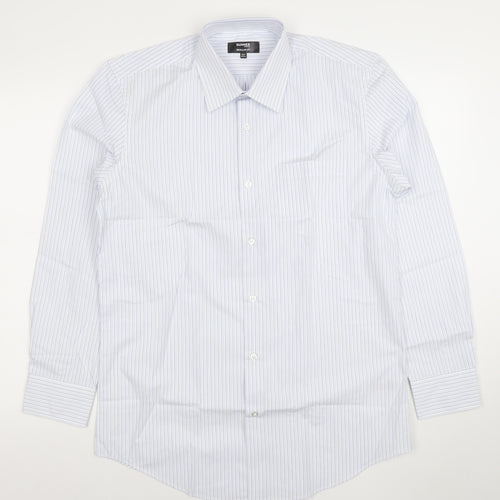 Dunnes Stores Men's Blue Striped Regular Fit 15.5in Cotton Shirt