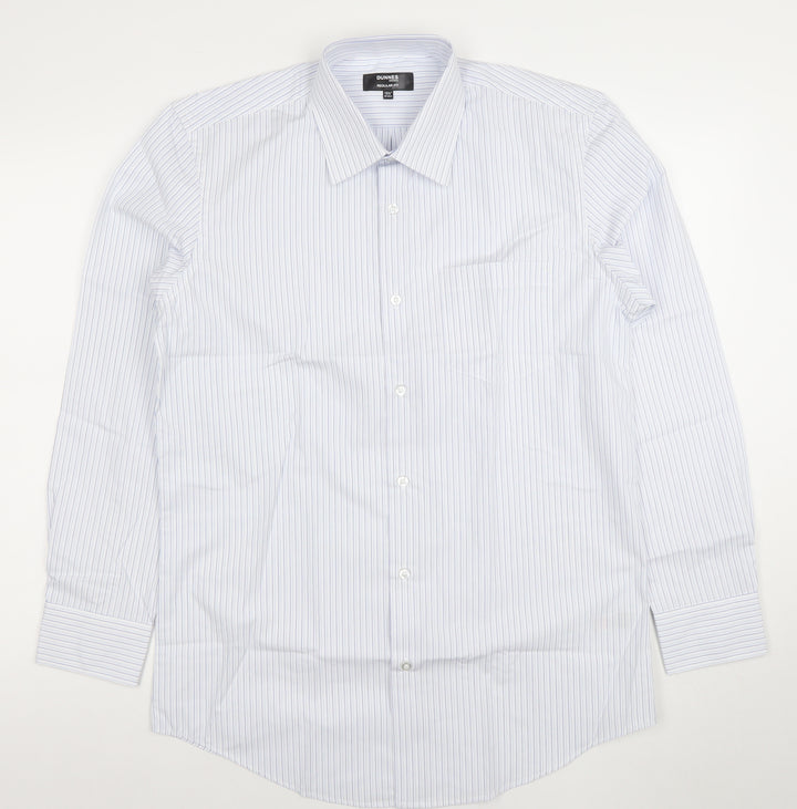 Dunnes Stores Men's Blue Striped Regular Fit 15.5in Cotton Shirt