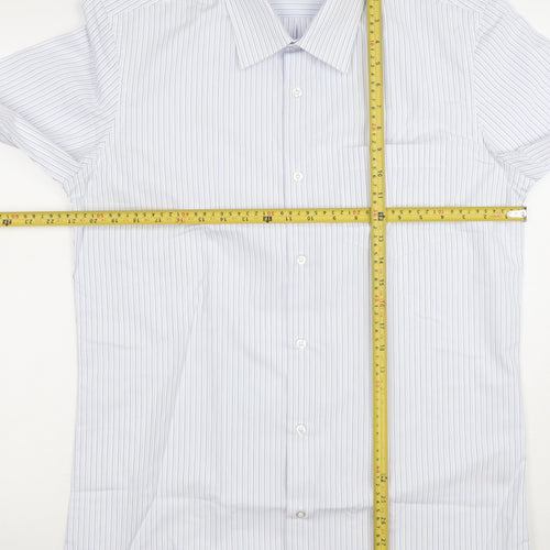 Dunnes Stores Men's Blue Striped Regular Fit 15.5in Cotton Shirt