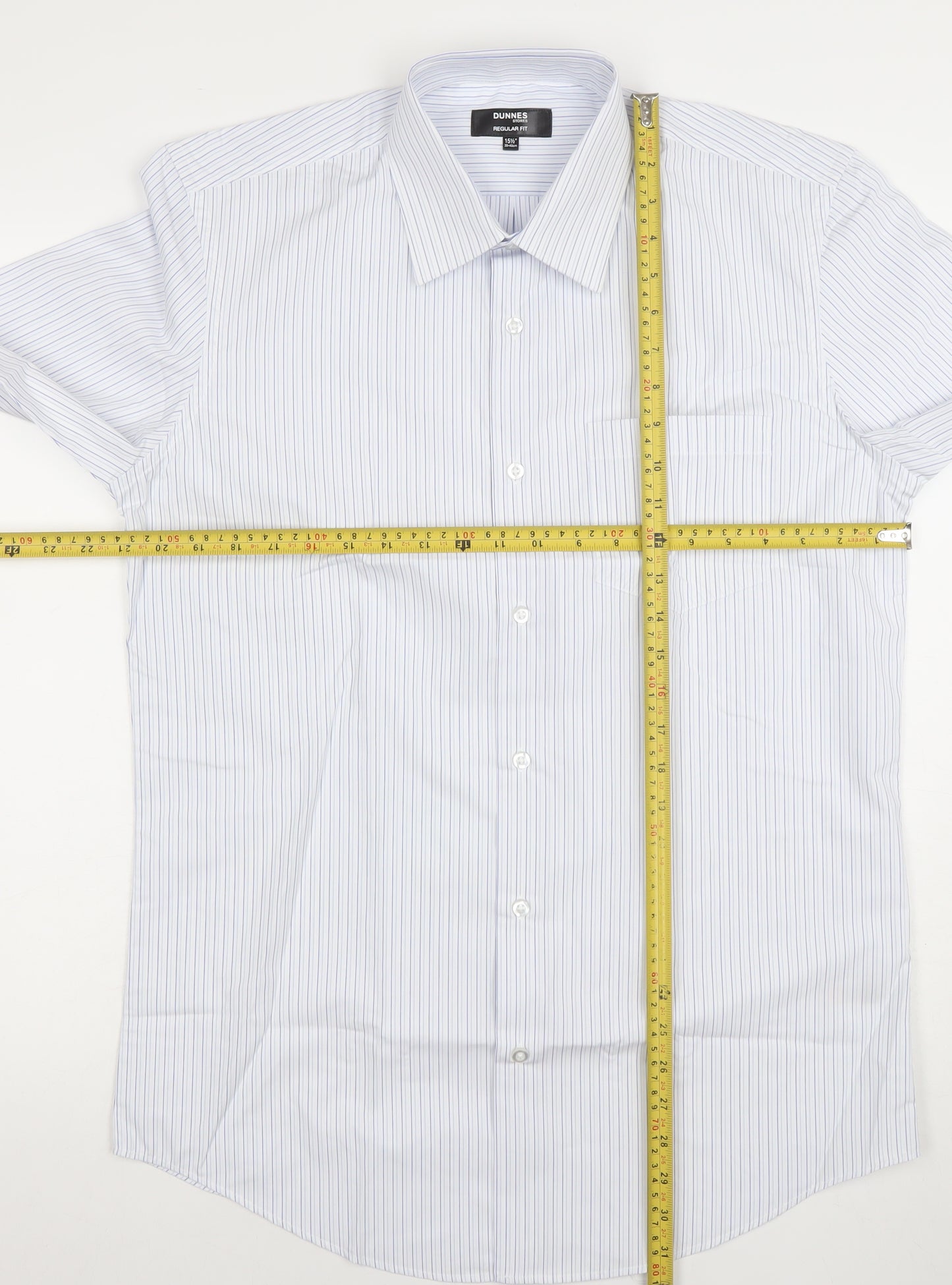 Dunnes Stores Men's Blue Striped Regular Fit 15.5in Cotton Shirt