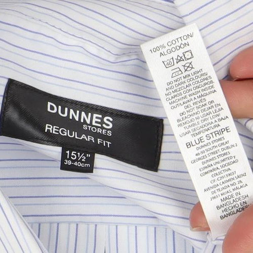 Dunnes Stores Men's Blue Striped Regular Fit 15.5in Cotton Shirt