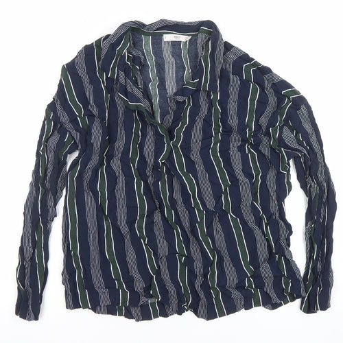 Mango Women’s Blue Striped Long Sleeve Button-Up Shirt Size 12