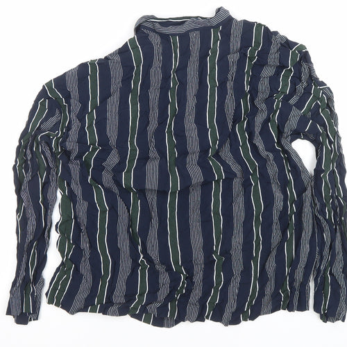 Mango Women’s Blue Striped Long Sleeve Button-Up Shirt Size 12