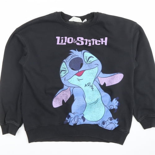 H&M Girls Black Lilo & Stitch Graphic Pullover Sweatshirt 10-12 Years
