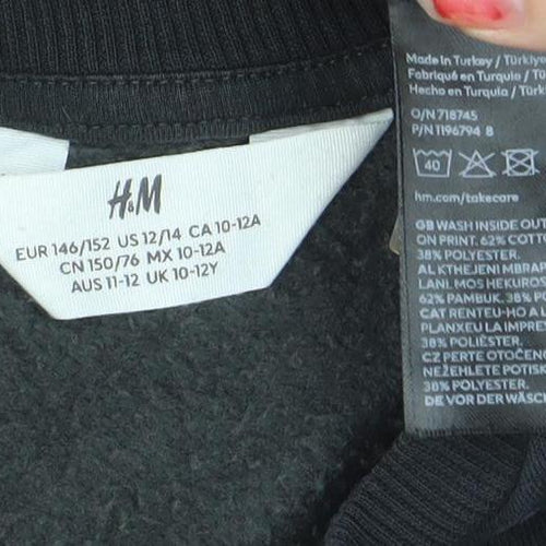 H&M Girls Black Lilo & Stitch Graphic Pullover Sweatshirt 10-12 Years