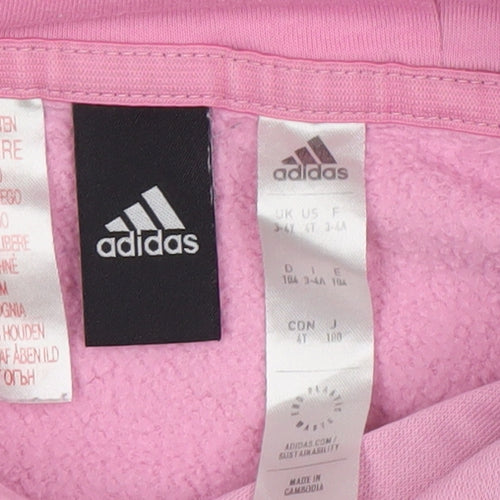 Adidas Girls Pink Pullover Hoodie 3-4 Years Logo Fleece All Seasons