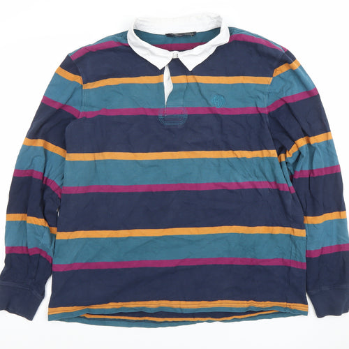 Paul Costelloe Men's Multicoloured Striped Long Sleeve Polo Shirt XL Cotton
