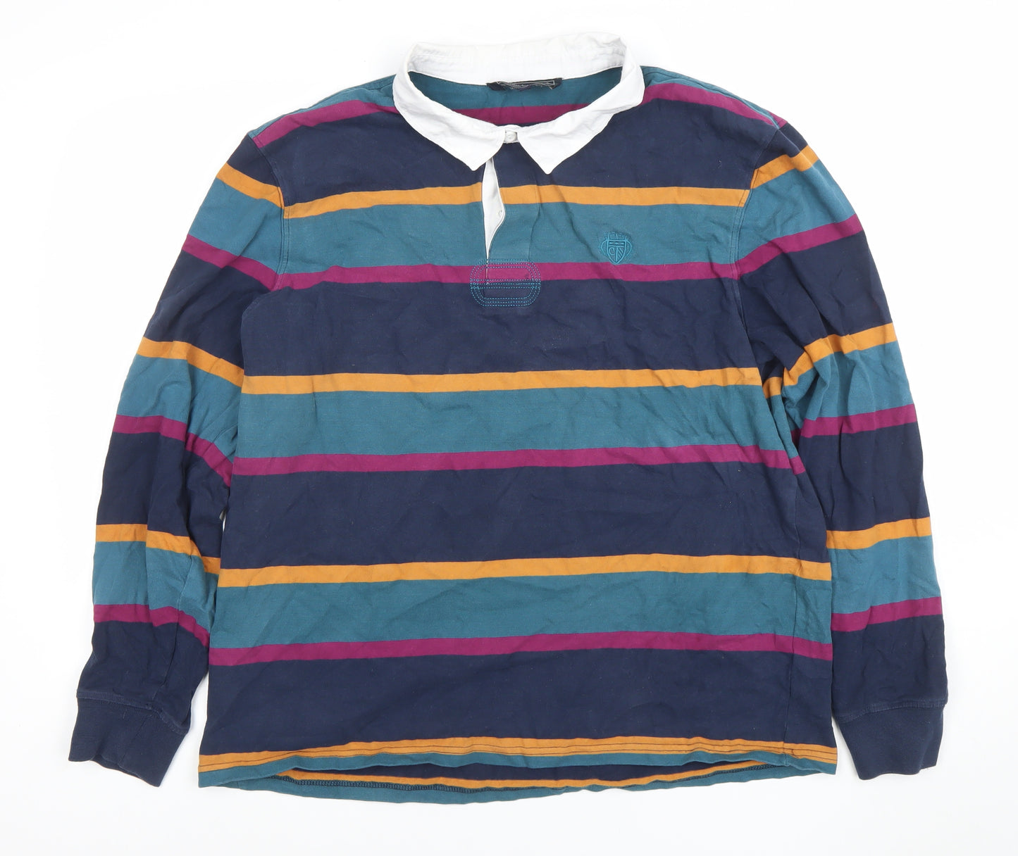 Paul Costelloe Men's Multicoloured Striped Long Sleeve Polo Shirt XL Cotton