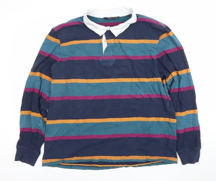 Paul Costelloe Men's Multicoloured Striped Long Sleeve Polo Shirt XL Cotton
