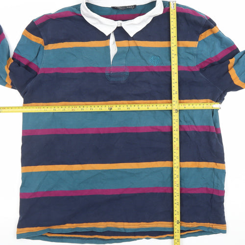 Paul Costelloe Men's Multicoloured Striped Long Sleeve Polo Shirt XL Cotton