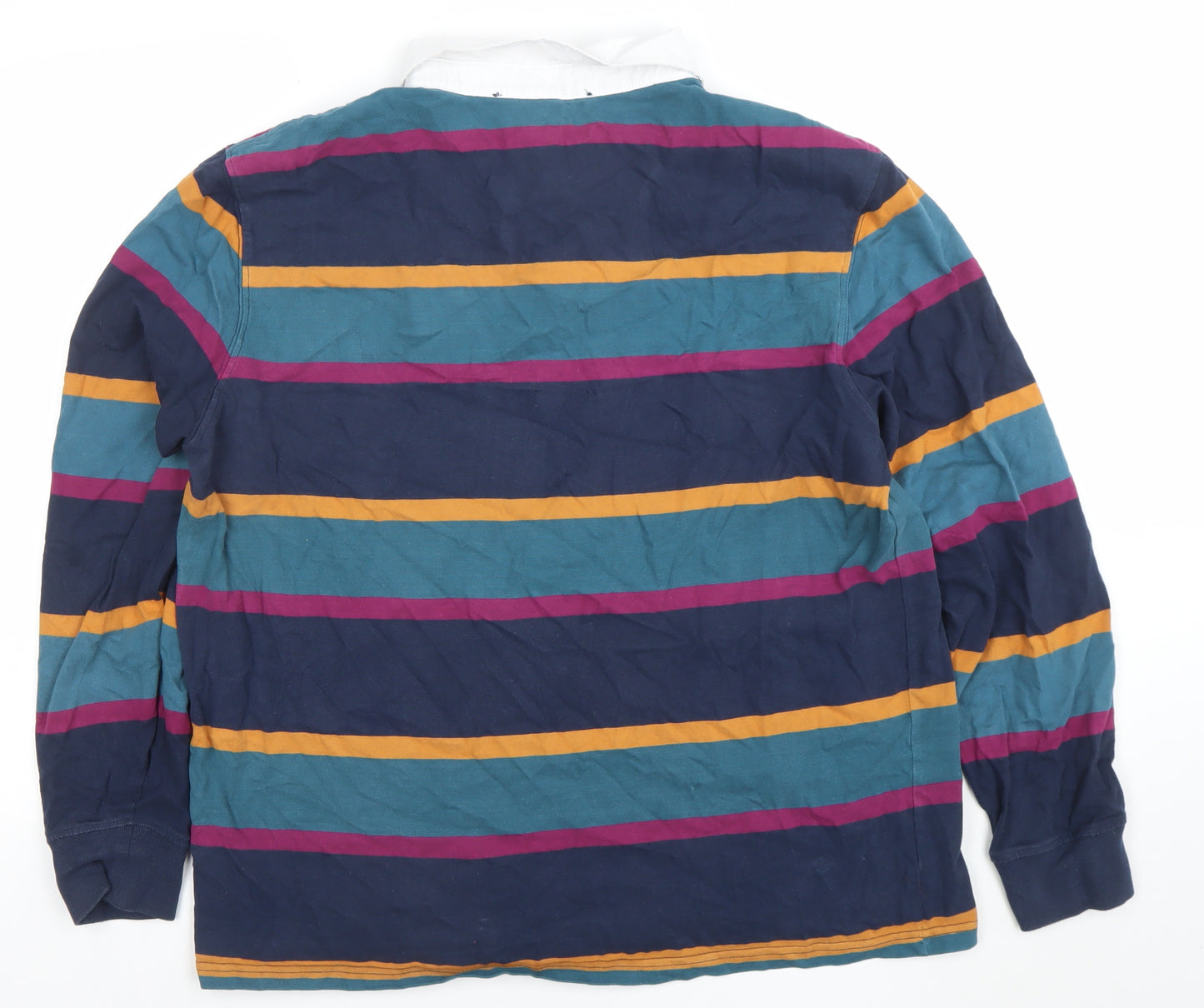 Paul Costelloe Men's Multicoloured Striped Long Sleeve Polo Shirt XL Cotton