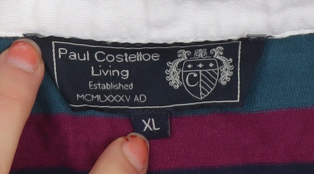Paul Costelloe Men's Multicoloured Striped Long Sleeve Polo Shirt XL Cotton