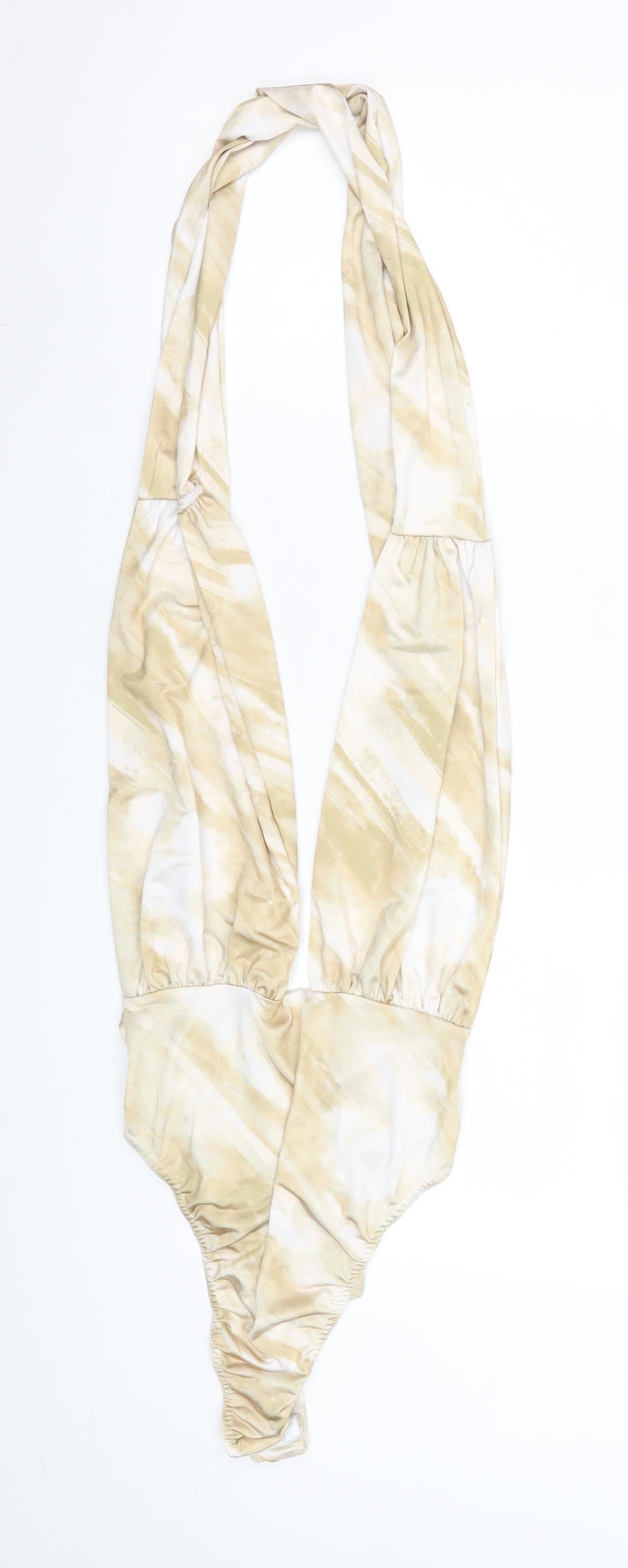 Boohoo Womens Beige Tie Dye Halter Bodysuit Size 10