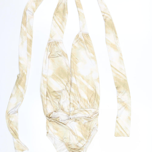Boohoo Womens Beige Tie Dye Halter Bodysuit Size 10