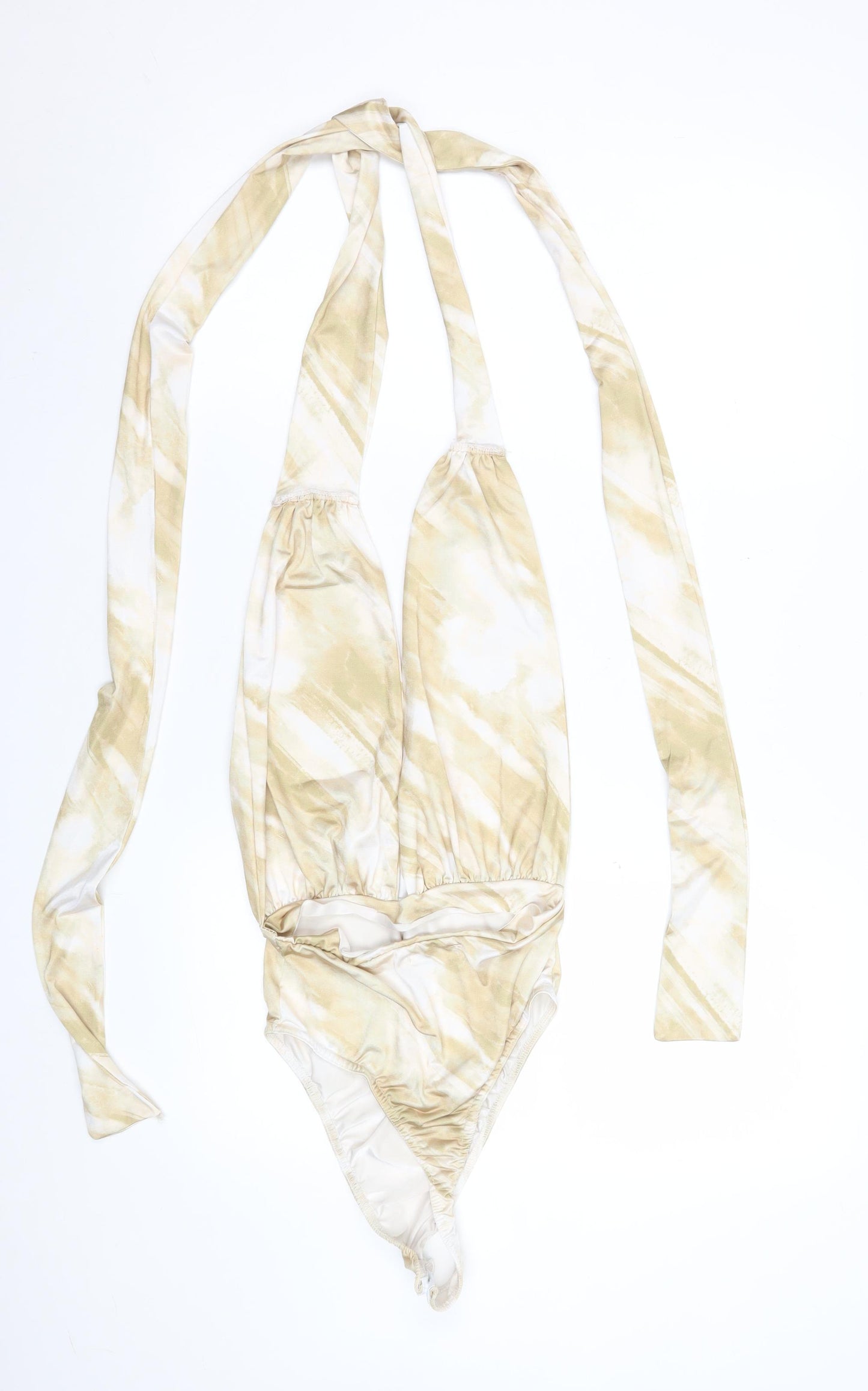 Boohoo Womens Beige Tie Dye Halter Bodysuit Size 10