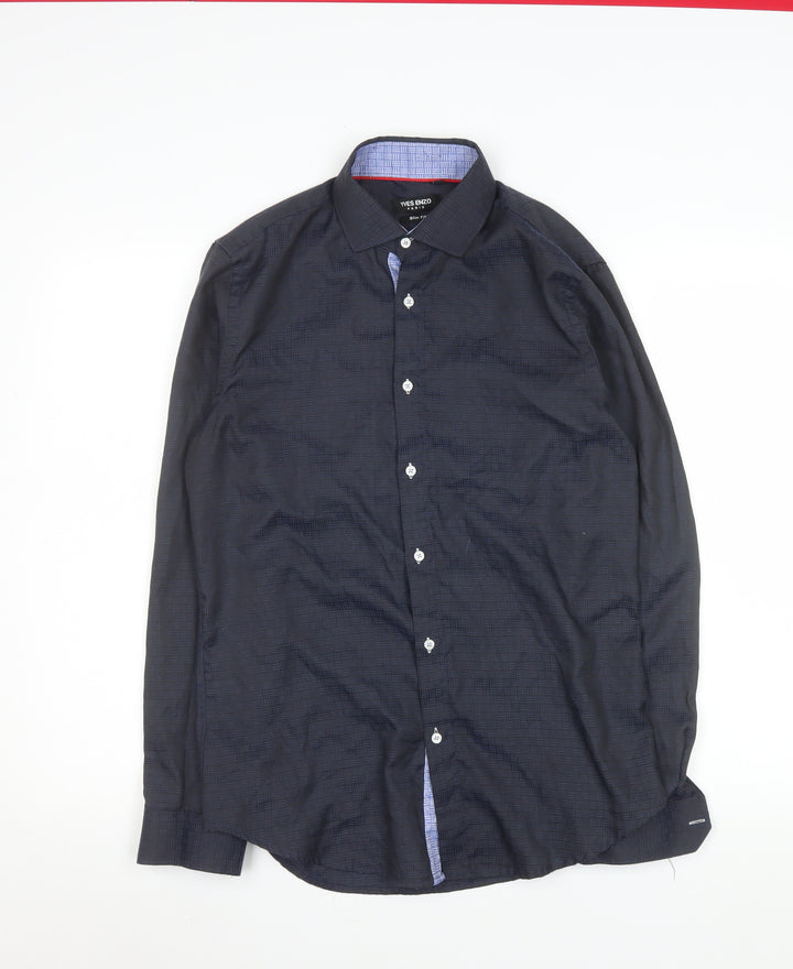 Yves Enzo Paris Men's Navy Slim Fit Long Sleeve Dress Shirt 37-38
