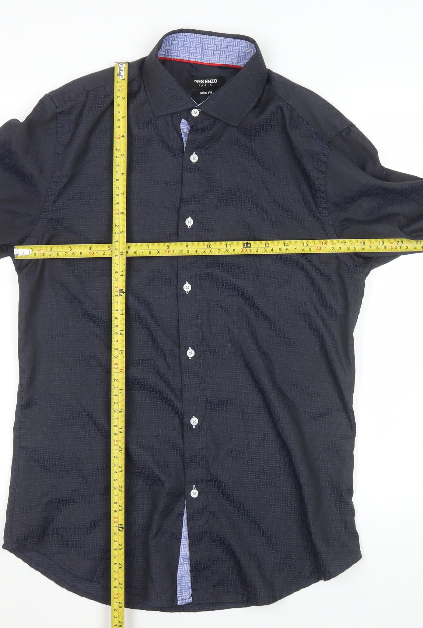 Yves Enzo Paris Men's Navy Slim Fit Long Sleeve Dress Shirt 37-38