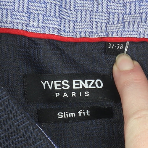 Yves Enzo Paris Men's Navy Slim Fit Long Sleeve Dress Shirt 37-38