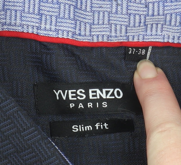 Yves Enzo Paris Men's Navy Slim Fit Long Sleeve Dress Shirt 37-38