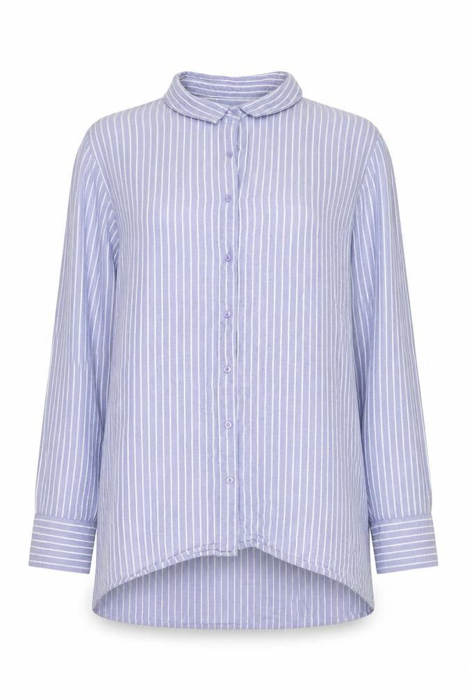 Front view of Cotton On Men Blue Striped Long Sleeve Button-Up Shirt XS