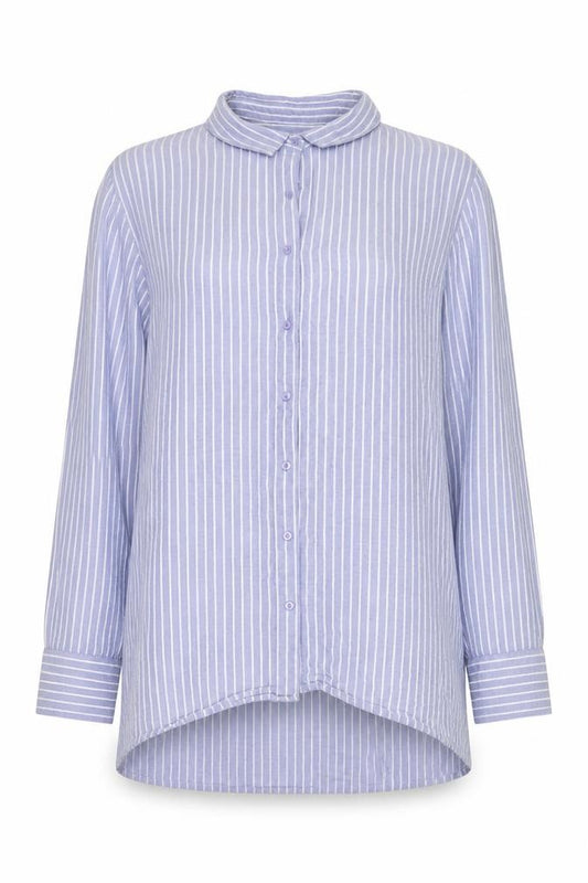 Front view of Cotton On Men Blue Striped Long Sleeve Button-Up Shirt XS