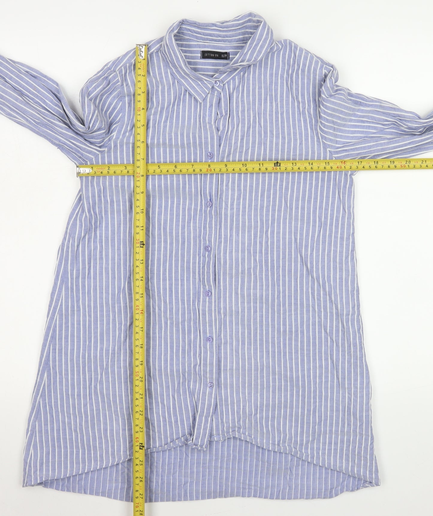 Cotton On Men Blue Striped Long Sleeve Button-Up Shirt XS