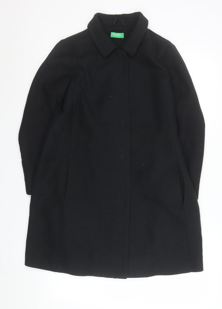 United Colors of Benetton Womens Black Cotton Mid-Length Coat Size 8
