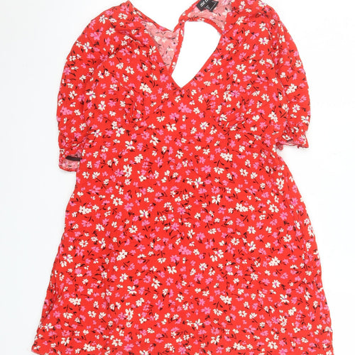 Me Me X Women Red Floral V-Neck A-Line Short Dress Size 12