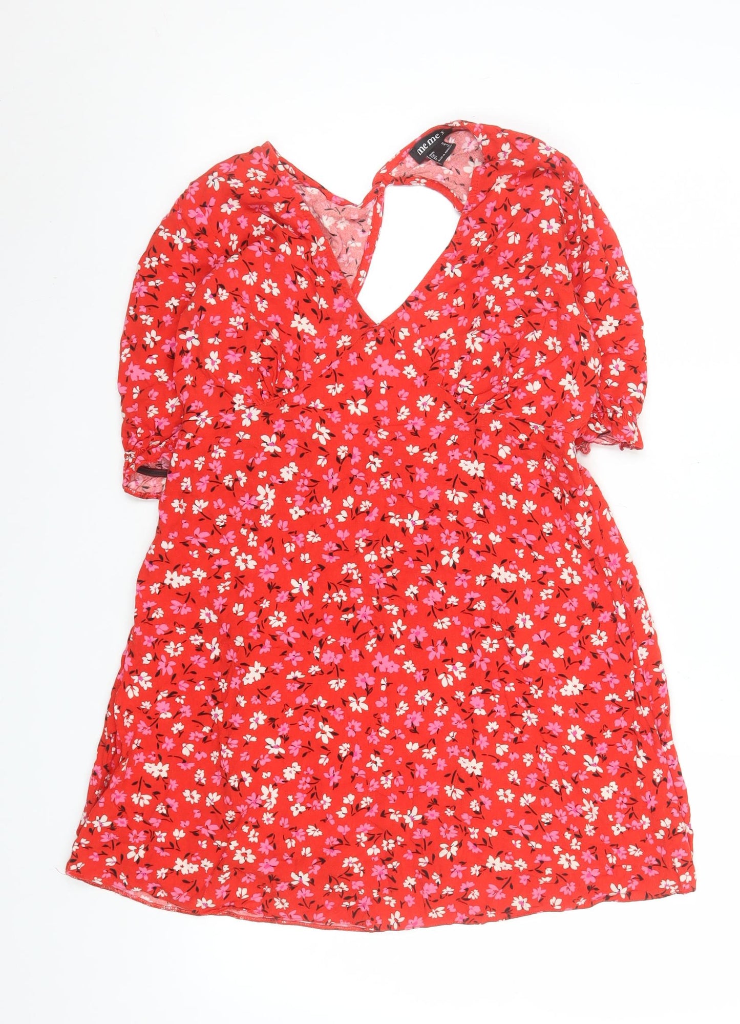 Me Me X Women Red Floral V-Neck A-Line Short Dress Size 12