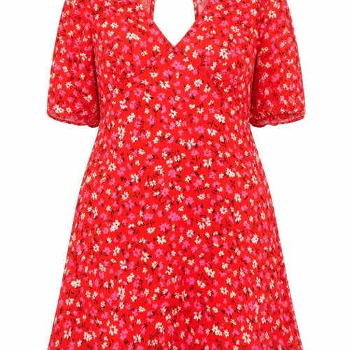 Me Me X Women Red Floral V-Neck A-Line Short Dress Size 12