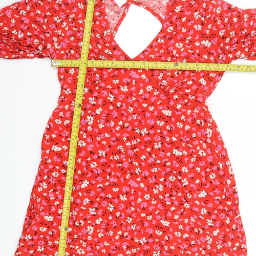 Me Me X Women Red Floral V-Neck A-Line Short Dress Size 12