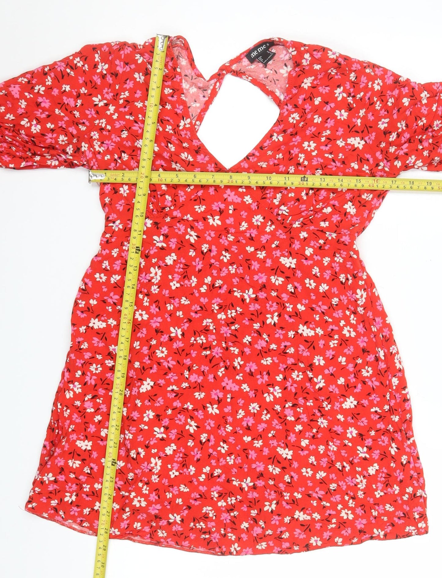 Me Me X Women Red Floral V-Neck A-Line Short Dress Size 12