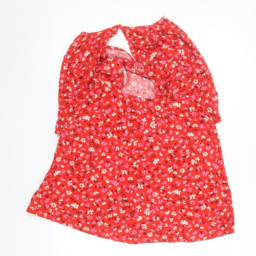 Me Me X Women Red Floral V-Neck A-Line Short Dress Size 12