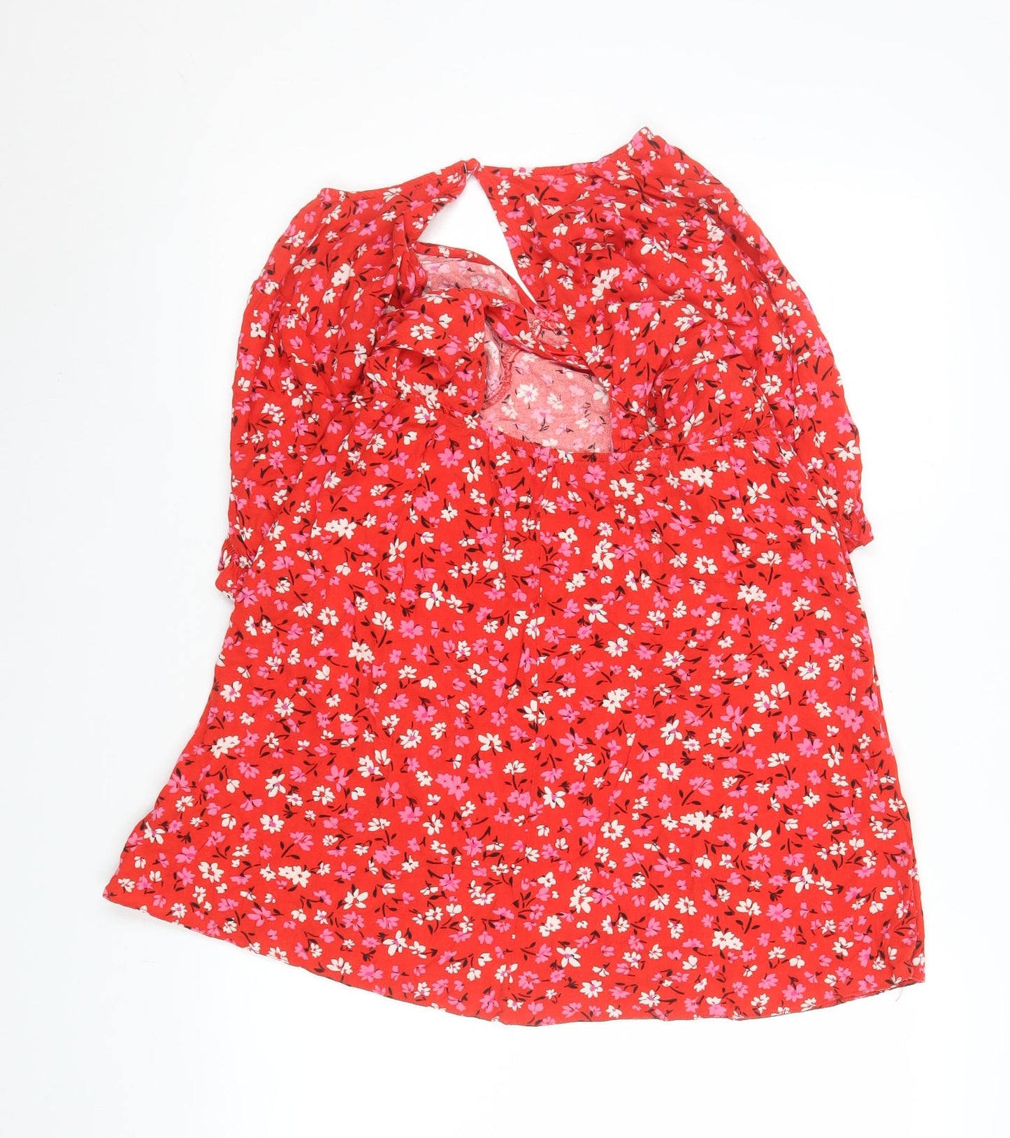Me Me X Women Red Floral V-Neck A-Line Short Dress Size 12