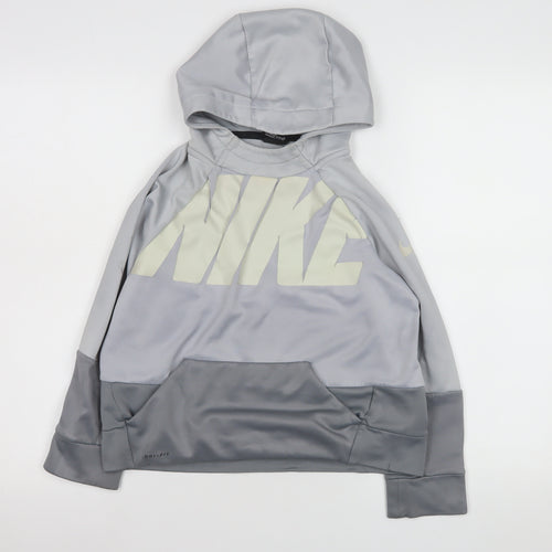Nike Boys Grey Dri-Fit Pullover Hoodie 10-12 Years Regular Fit