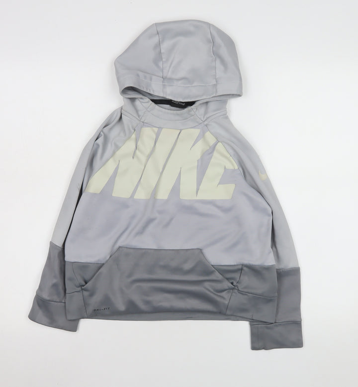 Nike Boys Grey Dri-Fit Pullover Hoodie 10-12 Years Regular Fit